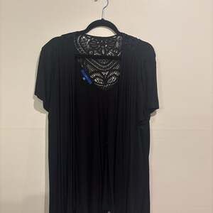 Apt. 9 Black Lace Back Short Sleeve Cardigan